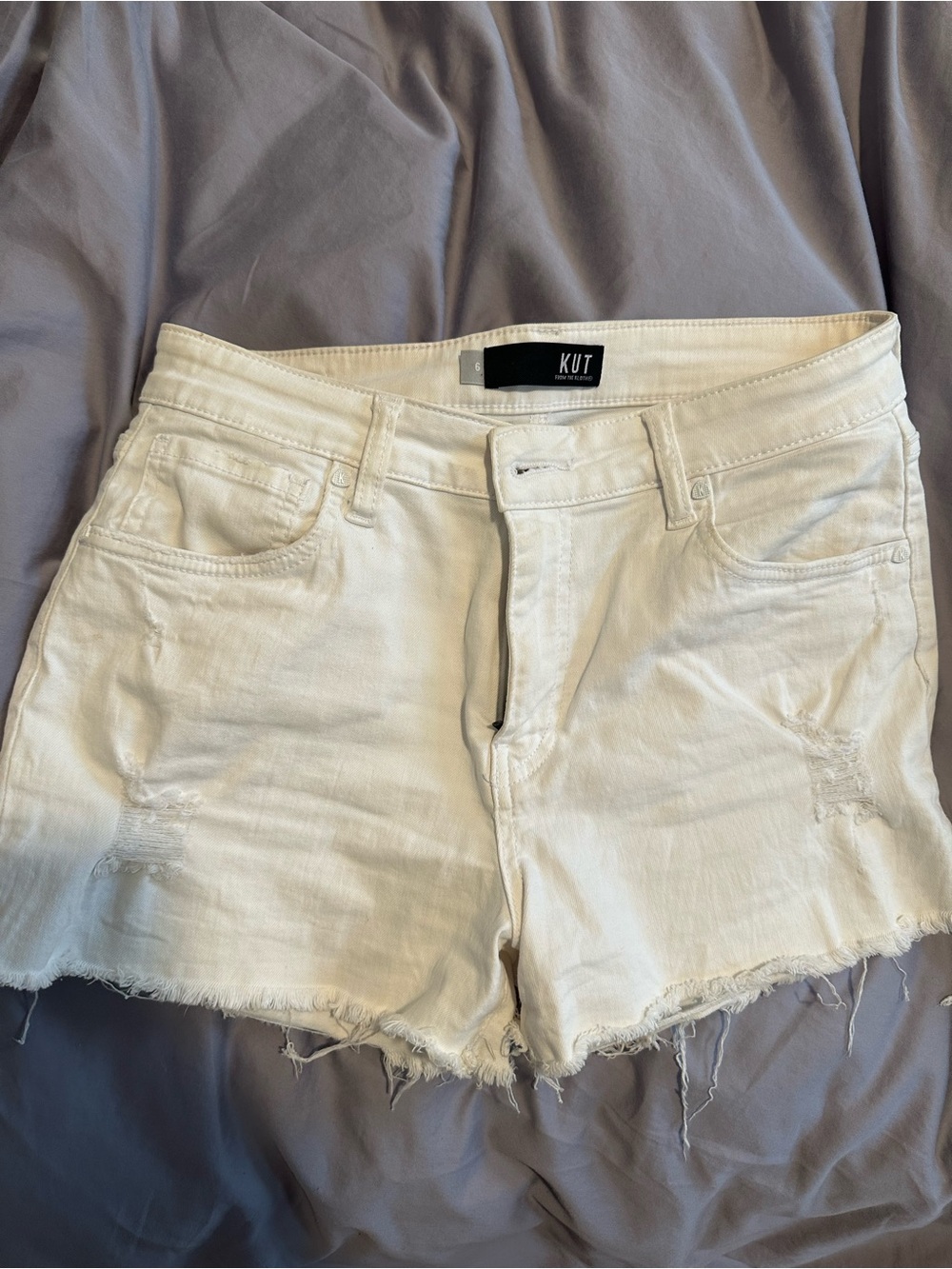 Kut from the Kloth White Frayed Hem Denim Shorts